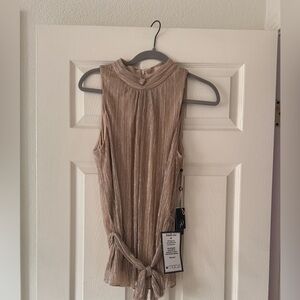 Adrianna Papell Metallic Sleeveless Tie-Front Blouse - Gold